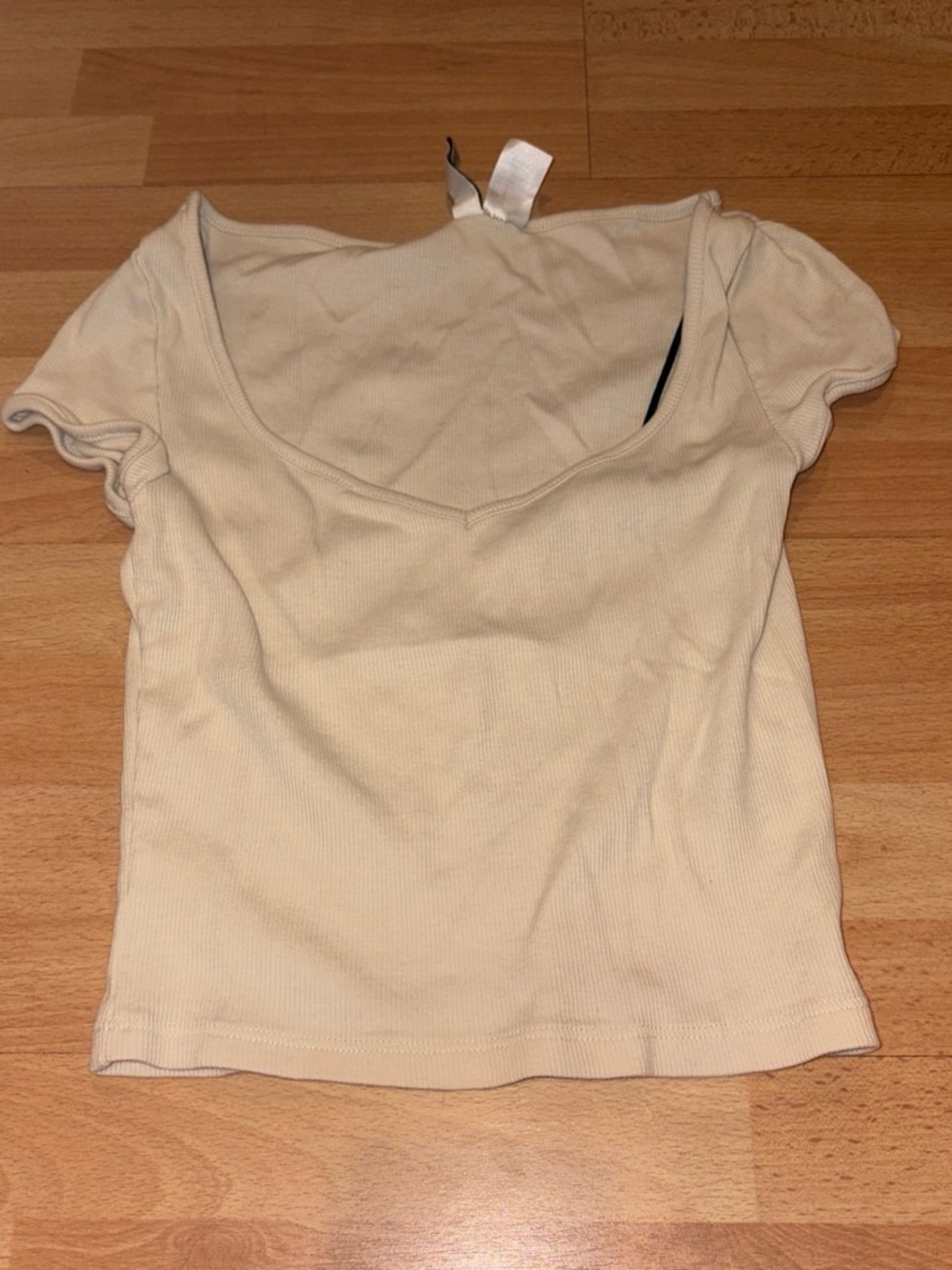 h&m Classic Scoop Neck Ribbed Women's Top - Cream